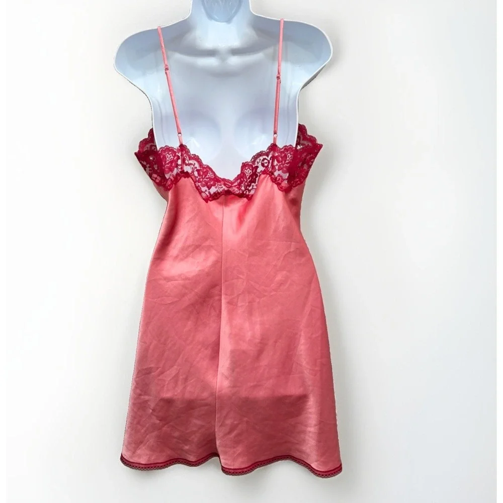 Vintage Victoria's Secret Angels Pink Lace Slip Satin Nightgown Bow Size L